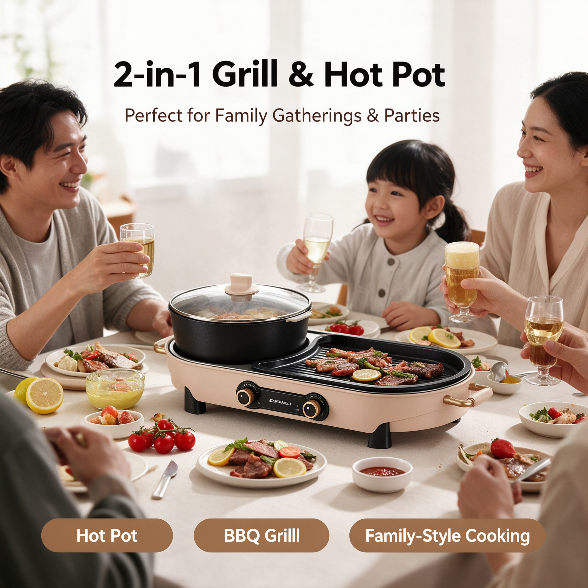 2-in-1 Electric Grill & Hot Pot Combo