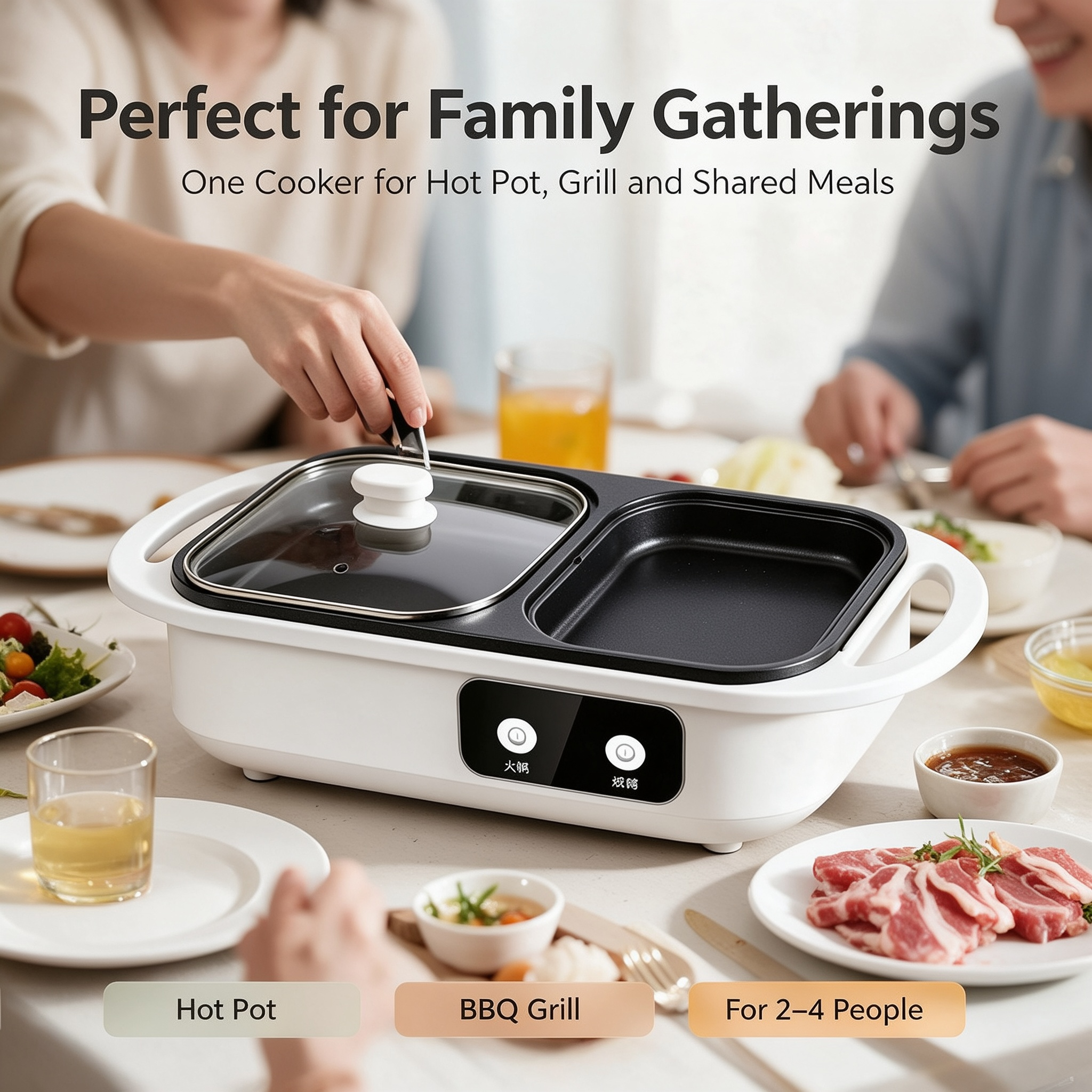 Compact 2-in-1 Dual-Zone Hot Pot & Grill Cooker