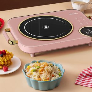 Pink portable infrared ceramic cooktop with LED display and knob control
